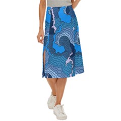 Blue Moving Texture Abstract Texture Midi Panel Skirt