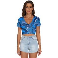 Blue Moving Texture Abstract Texture V-neck Crop Top by Grandong