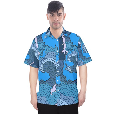 Blue Moving Texture Abstract Texture Men s Hawaii Shirt by Grandong