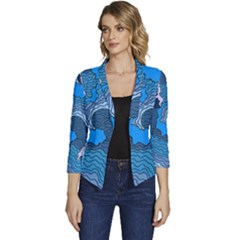 Blue Moving Texture Abstract Texture Women s Casual 3/4 Sleeve Spring Jacket by Grandong