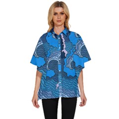 Blue Moving Texture Abstract Texture Women s Batwing Button Up Shirt