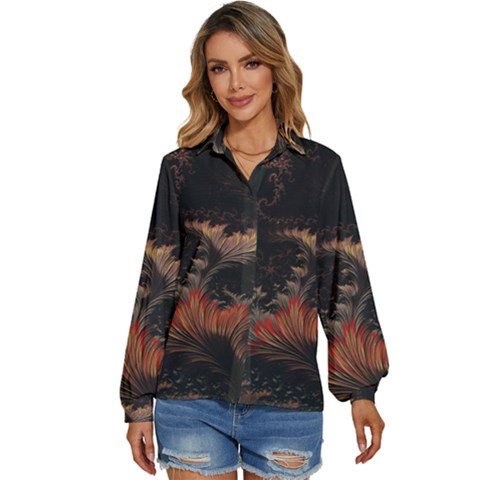 Fractal Digital Art Pattern Women s Long Sleeve Button Up Shirt by Grandong