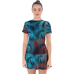 Spiral Abstract Pattern Abstract Drop Hem Mini Chiffon Dress by Grandong