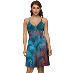 Spiral Abstract Pattern Abstract V-neck Pocket Summer Dress 