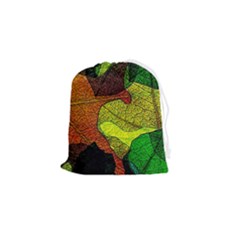 Colorful Autumn Leaves Texture Abstract Pattern Drawstring Pouch (small) by Grandong