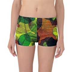 Colorful Autumn Leaves Texture Abstract Pattern Reversible Boyleg Bikini Bottoms by Grandong