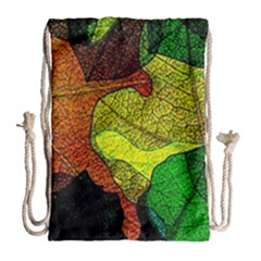 Colorful Autumn Leaves Texture Abstract Pattern Drawstring Bag (large) by Grandong