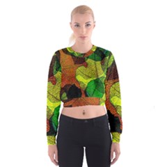 Colorful Autumn Leaves Texture Abstract Pattern Cropped Sweatshirt by Grandong