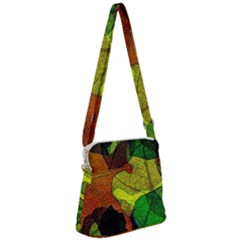 Colorful Autumn Leaves Texture Abstract Pattern Zipper Messenger Bag by Grandong