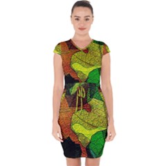 Colorful Autumn Leaves Texture Abstract Pattern Capsleeve Drawstring Dress  by Grandong