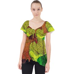 Colorful Autumn Leaves Texture Abstract Pattern Lace Front Dolly Top by Grandong