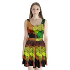 Colorful Autumn Leaves Texture Abstract Pattern Split Back Mini Dress  by Grandong