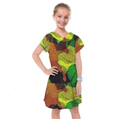 Colorful Autumn Leaves Texture Abstract Pattern Kids  Drop Waist Dress by Grandong