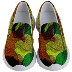 Colorful Autumn Leaves Texture Abstract Pattern Kids Lightweight Slip Ons by Grandong