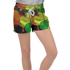 Colorful Autumn Leaves Texture Abstract Pattern Women s Velour Lounge Shorts