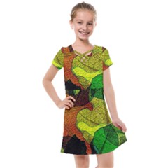 Colorful Autumn Leaves Texture Abstract Pattern Kids  Cross Web Dress by Grandong