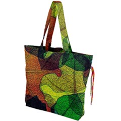 Colorful Autumn Leaves Texture Abstract Pattern Drawstring Tote Bag by Grandong