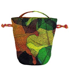 Colorful Autumn Leaves Texture Abstract Pattern Drawstring Bucket Bag by Grandong