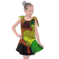 Colorful Autumn Leaves Texture Abstract Pattern Kids  Tie Up Tunic Dress by Grandong