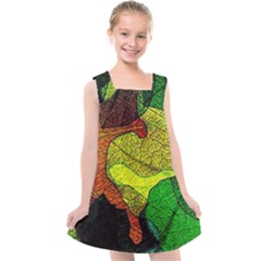 Colorful Autumn Leaves Texture Abstract Pattern Kids  Cross Back Dress by Grandong