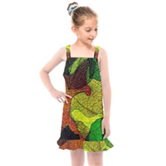 Colorful Autumn Leaves Texture Abstract Pattern Kids  Overall Dress by Grandong