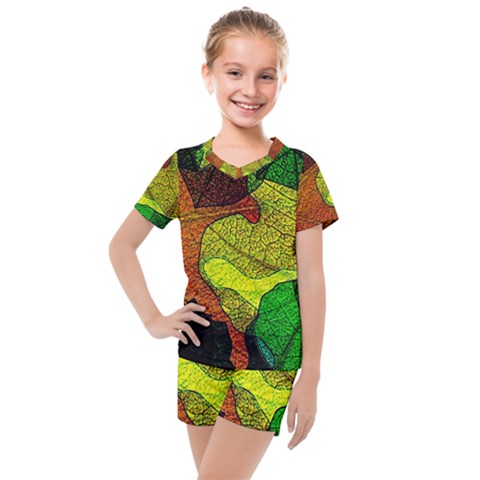 Colorful Autumn Leaves Texture Abstract Pattern Kids  Mesh T-shirt And Shorts Set by Grandong