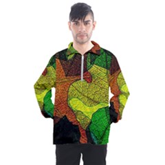 Colorful Autumn Leaves Texture Abstract Pattern Men s Half Zip Pullover by Grandong