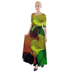 Colorful Autumn Leaves Texture Abstract Pattern Half Sleeves Maxi Dress by Grandong