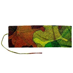 Colorful Autumn Leaves Texture Abstract Pattern Roll Up Canvas Pencil Holder (m) by Grandong