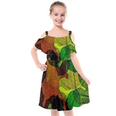 Colorful Autumn Leaves Texture Abstract Pattern Kids  Cut Out Shoulders Chiffon Dress by Grandong