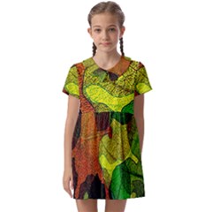 Colorful Autumn Leaves Texture Abstract Pattern Kids  Asymmetric Collar Dress by Grandong