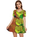 Colorful Autumn Leaves Texture Abstract Pattern Tiered Short Sleeve Babydoll Dress View1