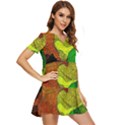 Colorful Autumn Leaves Texture Abstract Pattern Tiered Short Sleeve Babydoll Dress View2