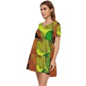 Colorful Autumn Leaves Texture Abstract Pattern Tiered Short Sleeve Babydoll Dress View3