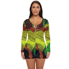 Colorful Autumn Leaves Texture Abstract Pattern Long Sleeve Boyleg Swimsuit by Grandong