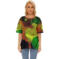 Colorful Autumn Leaves Texture Abstract Pattern Oversized Basic T-shirt by Grandong