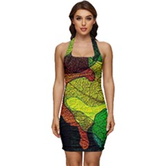 Colorful Autumn Leaves Texture Abstract Pattern Sleeveless Wide Square Neckline Ruched Bodycon Dress by Grandong