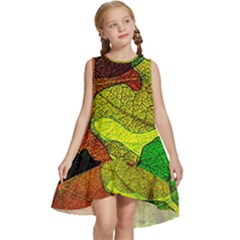 Colorful Autumn Leaves Texture Abstract Pattern Kids  Frill Swing Dress by Grandong