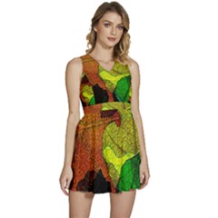 Colorful Autumn Leaves Texture Abstract Pattern Sleeveless High Waist Mini Dress by Grandong