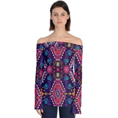 Pattern Ornament Motif Colorful Texture Off Shoulder Long Sleeve Top by Grandong