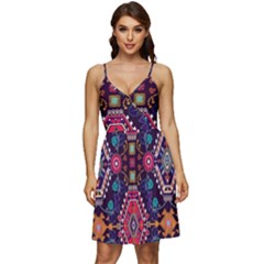 Pattern Ornament Motif Colorful Texture V-neck Pocket Summer Dress  by Grandong