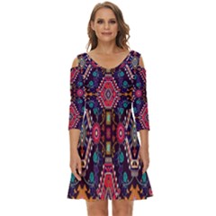 Pattern Ornament Motif Colorful Texture Shoulder Cut Out Zip Up Dress by Grandong