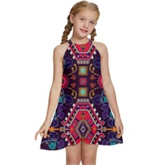 Pattern Ornament Motif Colorful Texture Kids  Halter Collar Waist Tie Chiffon Dress by Grandong