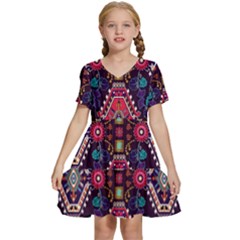 Pattern Ornament Motif Colorful Texture Kids  Short Sleeve Tiered Mini Dress by Grandong