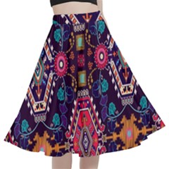 Pattern Ornament Motif Colorful Texture A-line Full Circle Midi Skirt With Pocket by Grandong