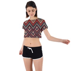 Pattern Knitting Texture Tie Back Short Sleeve Crop T-shirt