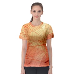 Abstract Texture Of Colorful Bright Pattern Transparent Leaves Orange And Yellow Color Women s Sport Mesh T-shirt