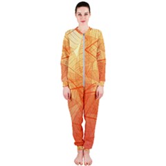 Abstract Texture Of Colorful Bright Pattern Transparent Leaves Orange And Yellow Color Onepiece Jumpsuit (ladies)