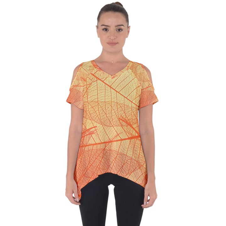 Abstract Texture Of Colorful Bright Pattern Transparent Leaves Orange And Yellow Color Cut Out Side Drop T-Shirt