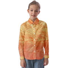 Abstract Texture Of Colorful Bright Pattern Transparent Leaves Orange And Yellow Color Kids  Long Sleeve Shirt by Grandong